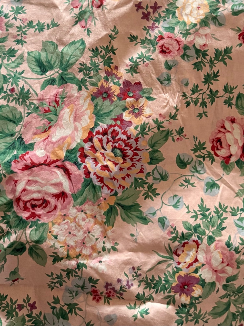 Vintage Jay Yang Shabby Floral Polished Chintz Cabbages Fabric 8 Yds Roses